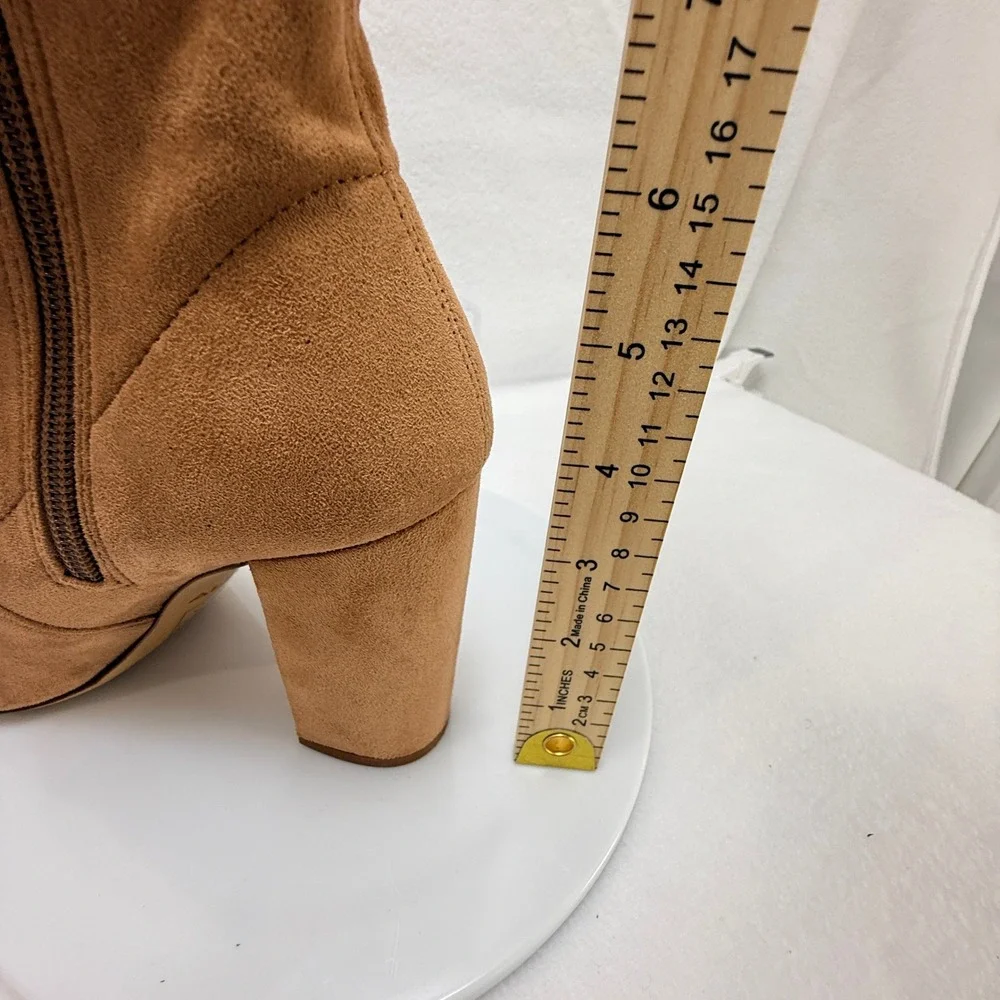 Aldo Suede Ankle Boots Women 7.5 Tan Block Heel Side Zip Neutral Minimalist Chic